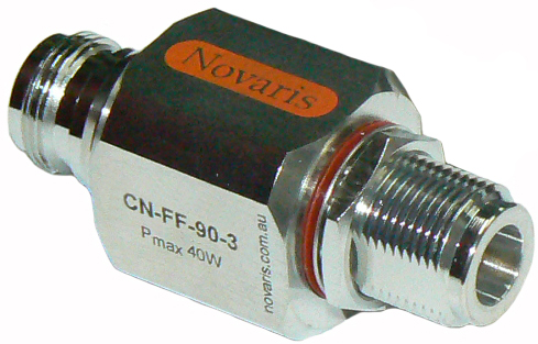 Novaris coaxial surge protector, gas tube type ,N-type female to N-type female bulkhead, 0-40 Watt P/R, up to 3GHz